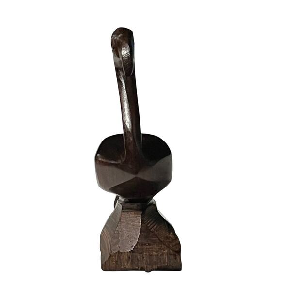 Hand Carved Flamingo Water Coastal Bird Smooth Finish Wood Sculpture Folk Art - Picture 9 of 10